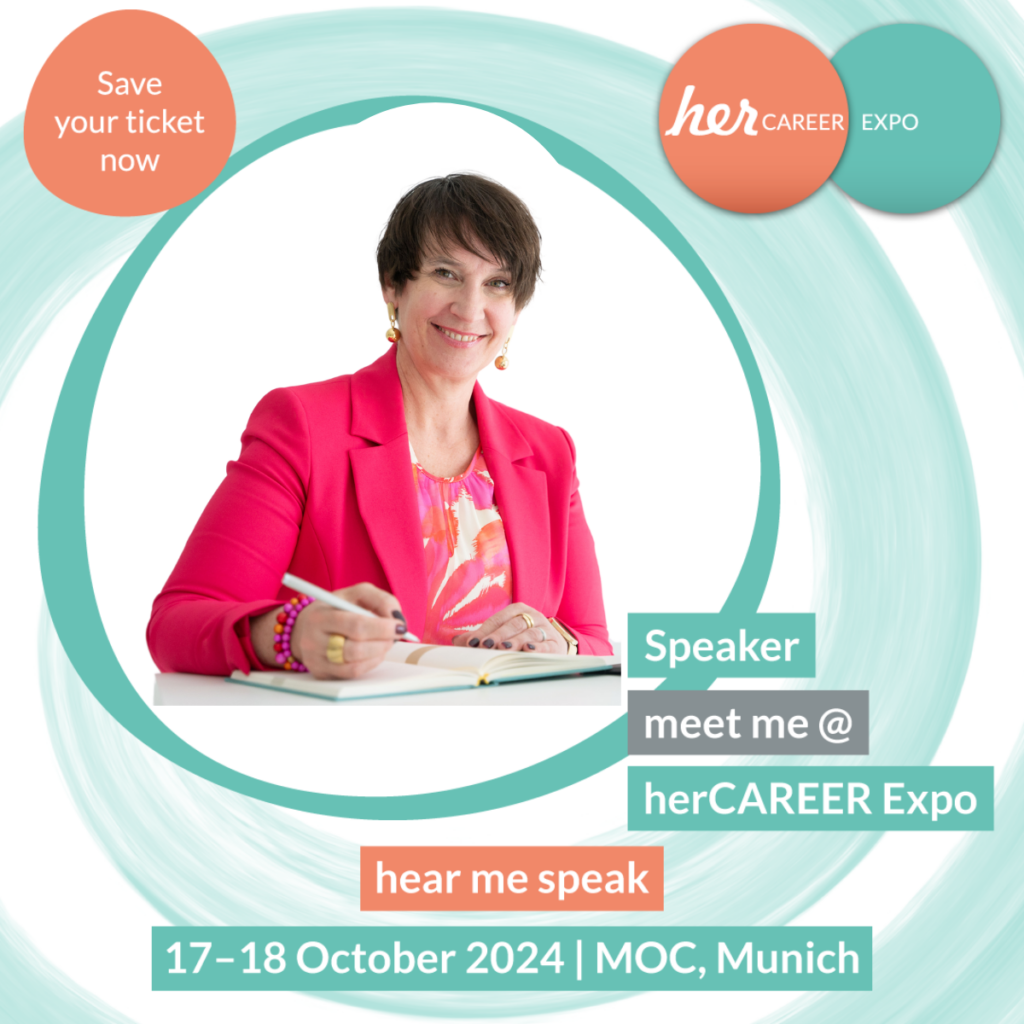 Informationsflyer von Daniela Koppert zu ihrem Auftritt auf der Her Career Expo